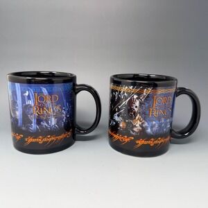 Lord of the Rings Two Towers Mugs Set of 2 Applause 2002 Saruman Aragorn Black